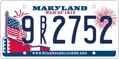 MD license plate 9BK2752