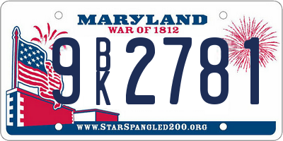 MD license plate 9BK2781