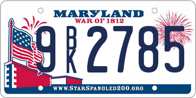 MD license plate 9BK2785