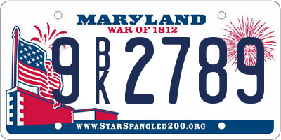 MD license plate 9BK2789