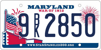 MD license plate 9BK2850