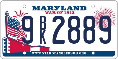 MD license plate 9BK2889