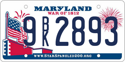 MD license plate 9BK2893