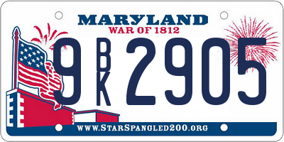 MD license plate 9BK2905