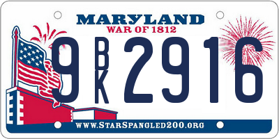 MD license plate 9BK2916