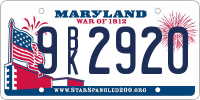 MD license plate 9BK2920