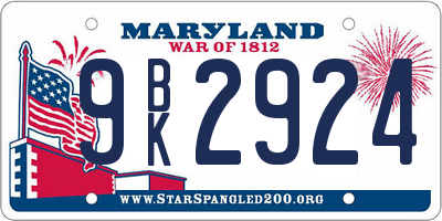 MD license plate 9BK2924