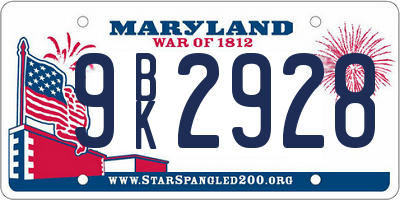 MD license plate 9BK2928