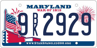 MD license plate 9BK2929