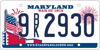 MD license plate 9BK2930