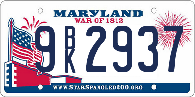 MD license plate 9BK2937