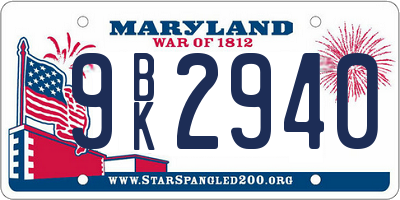 MD license plate 9BK2940