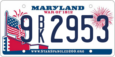 MD license plate 9BK2953