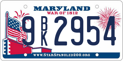 MD license plate 9BK2954