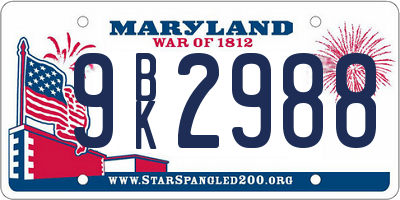 MD license plate 9BK2988