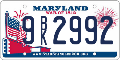 MD license plate 9BK2992
