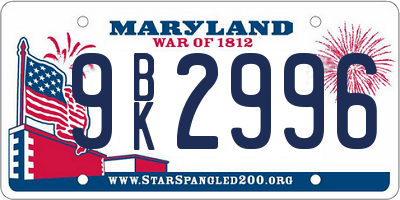 MD license plate 9BK2996