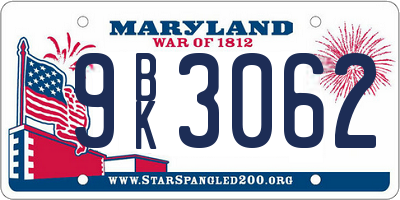 MD license plate 9BK3062
