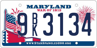 MD license plate 9BK3134
