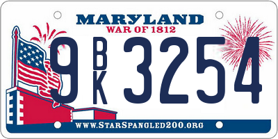 MD license plate 9BK3254