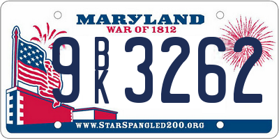 MD license plate 9BK3262