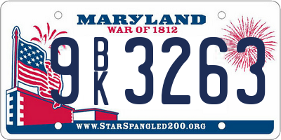 MD license plate 9BK3263