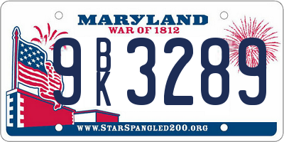 MD license plate 9BK3289