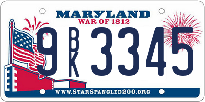 MD license plate 9BK3345