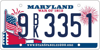 MD license plate 9BK3351