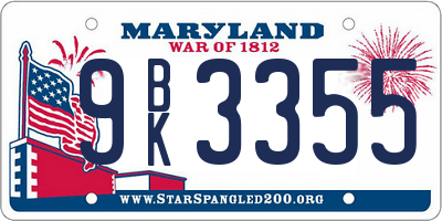 MD license plate 9BK3355