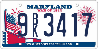 MD license plate 9BK3417