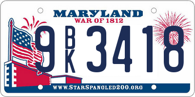 MD license plate 9BK3418