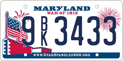MD license plate 9BK3433