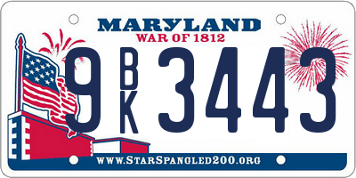 MD license plate 9BK3443