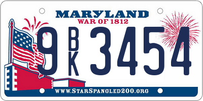 MD license plate 9BK3454
