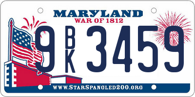 MD license plate 9BK3459