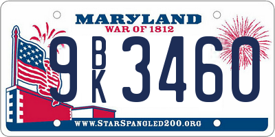 MD license plate 9BK3460