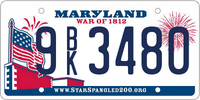 MD license plate 9BK3480