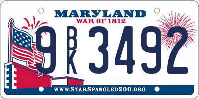 MD license plate 9BK3492