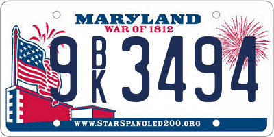 MD license plate 9BK3494