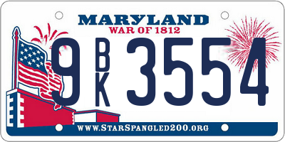 MD license plate 9BK3554