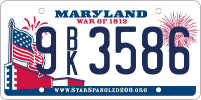 MD license plate 9BK3586
