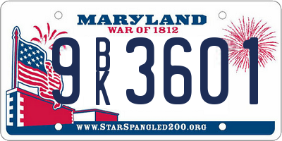 MD license plate 9BK3601