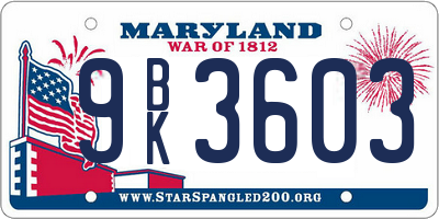 MD license plate 9BK3603