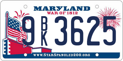 MD license plate 9BK3625