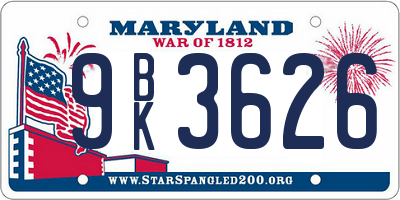 MD license plate 9BK3626