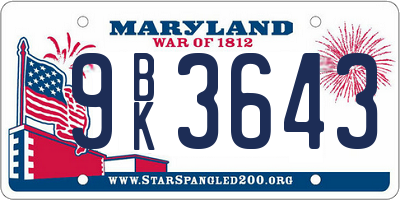 MD license plate 9BK3643