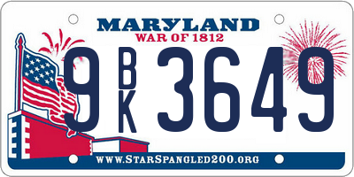 MD license plate 9BK3649
