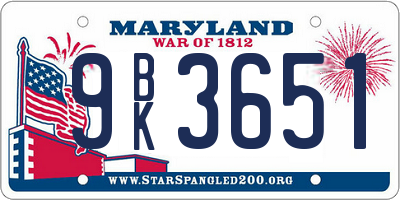 MD license plate 9BK3651