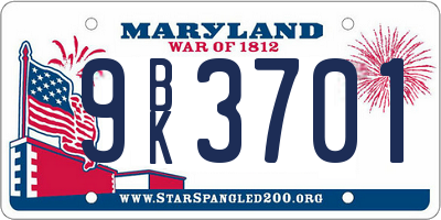 MD license plate 9BK3701